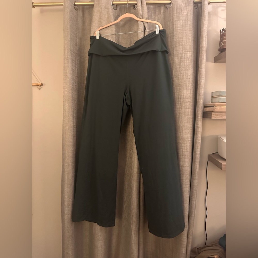 Fabletics Forest Green Fold Over Wide-Leg Pants